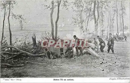 Cartes postales Notre 75 en Action d'Apres l'Illustration Militaria