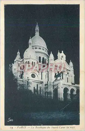 Cartes postales Paris La Basilique du Sacre Coeur la nuit