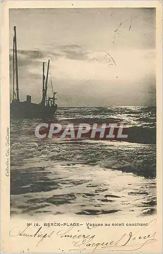 Cartes postales Berck Plage Vagues au soleil couchant Bateau