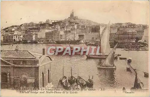 Cartes postales Marseille Le Vieux Pont et Notre Dame de la Garde Bateaux