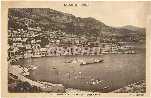 Cartes postales La Cote d'Azur Monaco Vue sur Monte Carlo