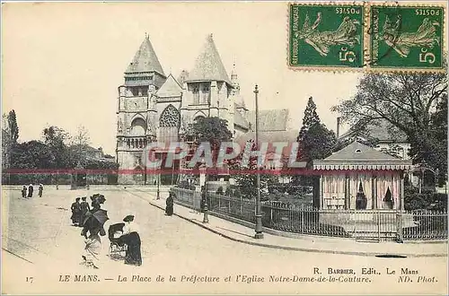 Cartes postales Le Mans La Place de la Prefecture et l'Eglise Notre Dame de la Couture