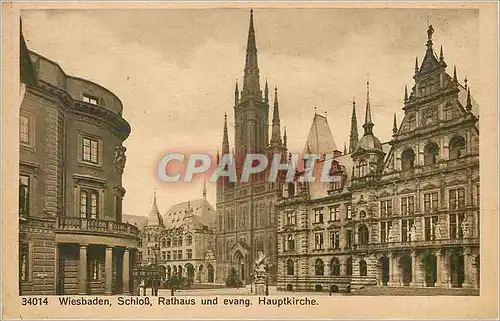 Ansichtskarte AK Wiesbaden Schloss Rathaus und evang Hauptkirche