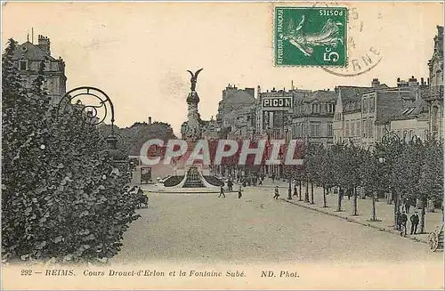 Cartes postales Reims Cours Drouet d'Erlon et la Fontaine Sube