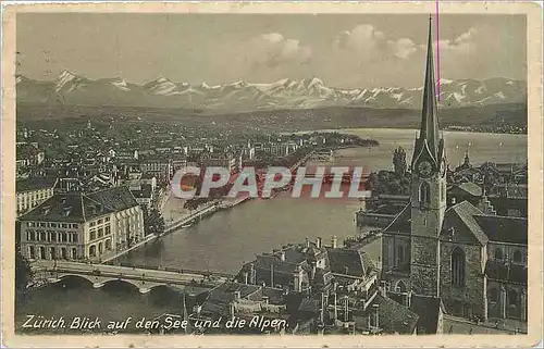 Cartes postales Zurich Blick auf den See und die Alpen