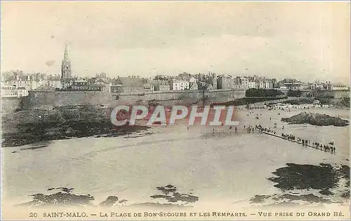 Cartes postales Saint Malo La Plage de Bon Secours et les Remparts Vue prise du Grand Be