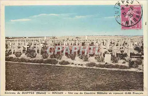 Cartes postales Environs de Suippes Marne Souain Une vue du Cimetiere Militaire ou reposent 45000 Francais