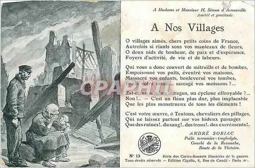 Cartes postales A Madame et Monsieur H Simon d'Arnonville Amitie et gratitude