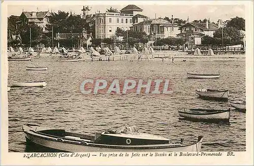 Cartes postales Arcachon Cote d'Argent Vue prise de la Jetee sur le Bassin et le Boulevard Promenade