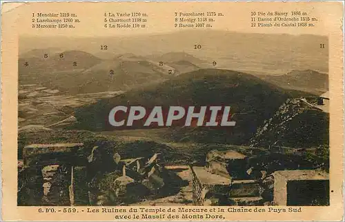 Cartes postales Les Ruines du Temple de Mercure et la Chaine des Puys Sud Avec le Massif des Monts Dore