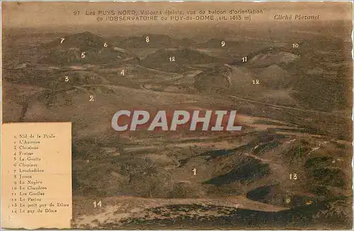 Ansichtskarte AK Les Puys Nord Volcans eteints vus du balcon d'Orientation de l'Observatoire du Puy de Dome