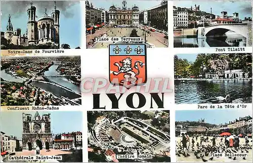 Cartes postales moderne Lyon Notre dame de Fourviere Place des Terreaux Pont Tilsitt