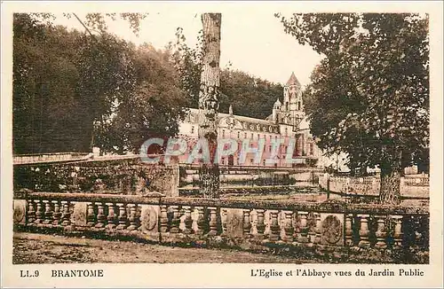 Cartes postales Brantome L'Eglise et l'Abbate vue du Jardin Public