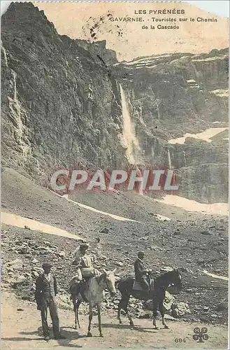 Cartes postales Les Pyrenees Gavarnie Touristes sur le Chemin de la Cascade Ane Mule