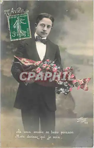 Cartes postales 1er Avril je vous envoie ce beau poisson mais devinez qui je suis