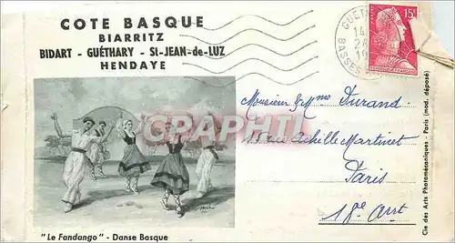 Carte entier Cote basque Biarritz Bidart Guethary St Jean de Luz Hendaye Le Fondango Danse Basque