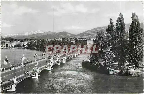 Cartes postales Geneve Ile J J Rousseau le pont du mont blanc et le mont blanc