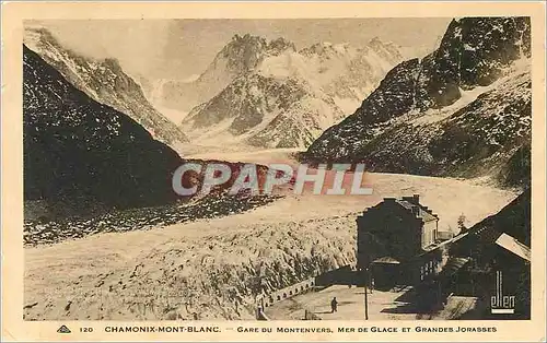 Cartes postales Chamonix Mont Blanc Gare du Montenvers mer de glace et grandes Jorasses