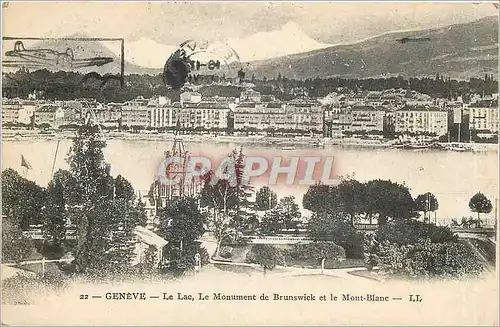 Cartes postales Geneve le lac le monument de Brunswick et le Mont Blanc
