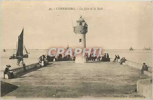Cartes postales Cherbourg la Jetee et la Rade Bateau Phare