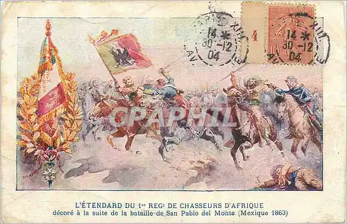 Ansichtskarte AK L'Etendard du 1er reg de chasseurs d'Afrique decore a la suite de la bataille de San Pablo des M