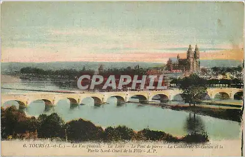 Cartes postales Tours I et L la vue generale la Loire le pont de pierre la cathedrale St Gatien et la Partie Nor