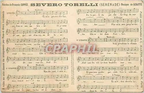 Cartes postales Paroles de Francois Coppee Severo Torelli Serenade