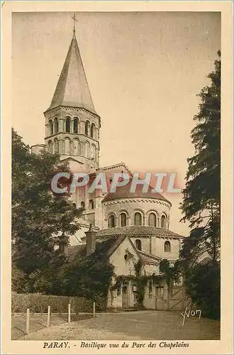 Cartes postales Paray basilique vue du parc des Chapelains