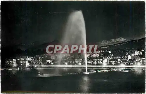 Cartes postales moderne Geneve le jet d'eau illuminee at le Mont Blanc