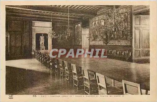 Cartes postales Pau chateau Henri IV salle a manger et statue de Henri IV