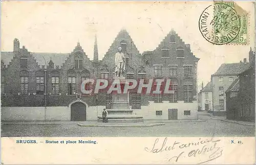 Cartes postales Bruges statue et place Memling