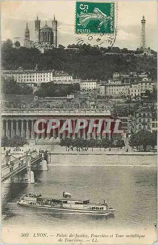 Cartes postales Lyon Palais de Justice Fourviere et Tour metalique de Fourviere Bateau