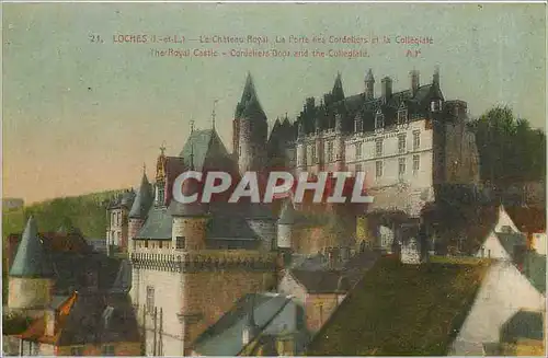 Ansichtskarte AK Loches I et L le Chateau Royal la porte des Cordellers et la Collegiale