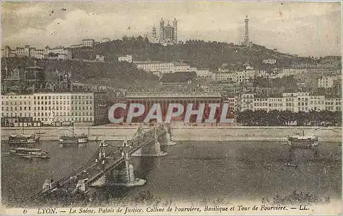 Cartes postales Lyon la Saone Palais de Justice Colline de Fourviere Basilique et Tour de Fourviere