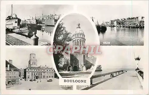 Cartes postales moderne Boulogne Le port L'hotel de ville Entree du port Phare Bateau