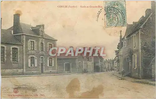Cartes postales Conlie Sarthe Ecole et Grande Rue