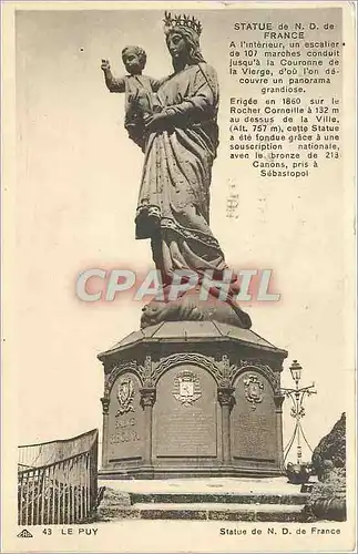 Cartes postales Le Puy Statue de ND de France