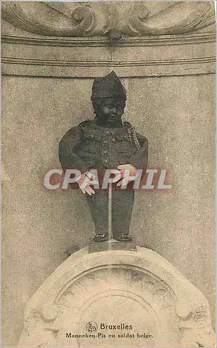 Cartes postales Bruxelles Manneken Pis en soldat belge