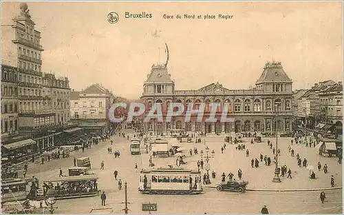 Ansichtskarte AK Bruxelles Gare du Nord et place Rogier Tramway