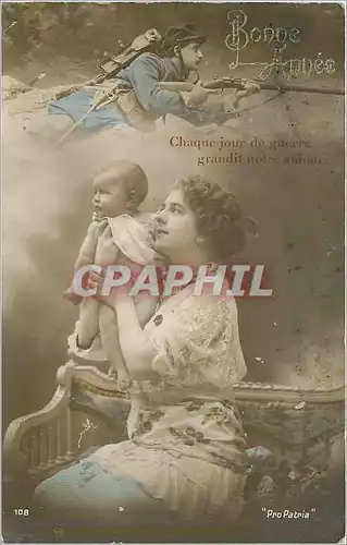 Cartes postales Bonne Annee Femme Enfant Soldat Militaria