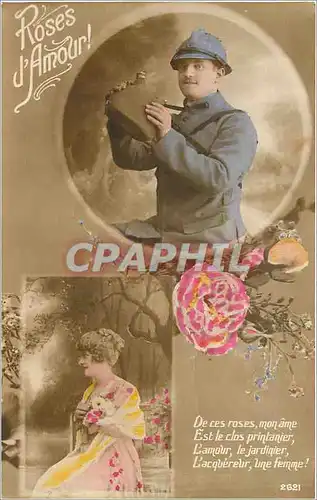 Cartes postales Roses J'Amour Militaria