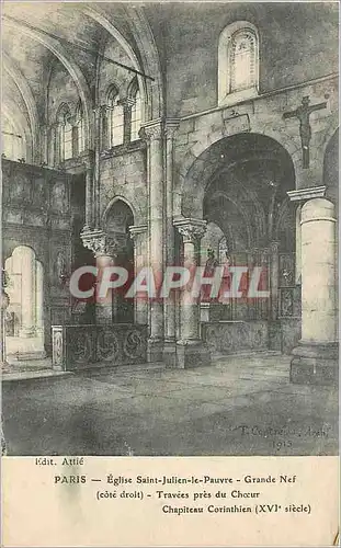 Ansichtskarte AK Paris - Eglise-Saint-Julien le Pauvre - Grande Nef - Travees pres du Ch�ur  Chapiteau Corinthien