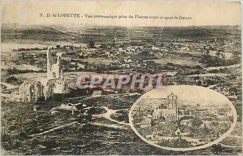 Cartes postales N.-D de Lorette vue panoramique prise du plateau avant et apres la guerre Militaria