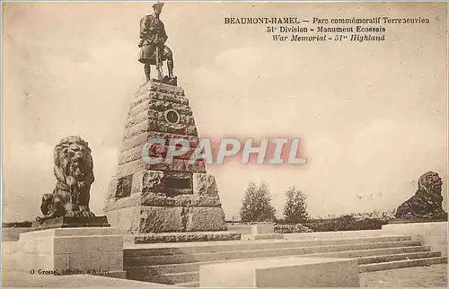 Cartes postales Beaumont-Hamel Parc commemoratif Terreneuvien 51e division Monument ecossais Lion