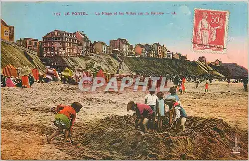 Cartes postales Le Portel la plage et les villas sur la falaise