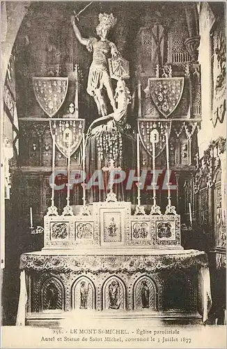 Cartes postales le Mont St-Michel eglise paroissiale autel et statue de Saint Michel