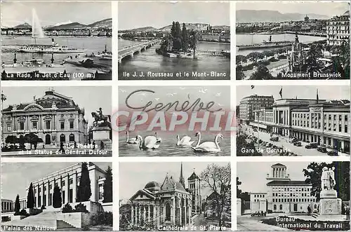 Cartes postales moderne Geneve la rade le jet d'Eau ile J J Rousseau et le Mont Blanc monument Brunswick le theatre et l