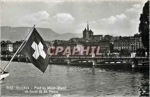 Moderne Karte Geneve pont du Mont Balnc et tours de St Pierre