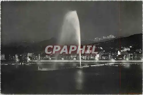 Moderne Karte Geneve le jet d'eau illumine et le Mont Blanc