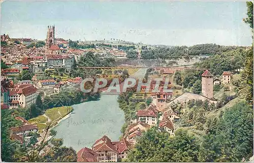 Cartes postales Fribourg la Sarine et le pont suspendu